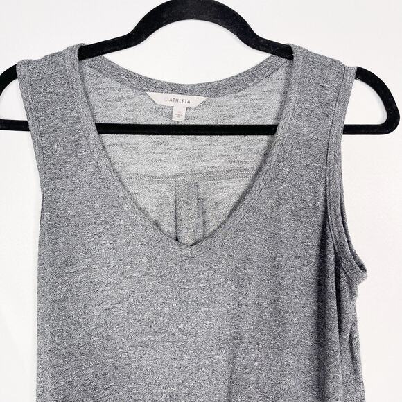 Athleta Medium M Heather Gray Faux Wrap V Neck Sleeveless Tank Top Pleat Back - Picture 3 of 8